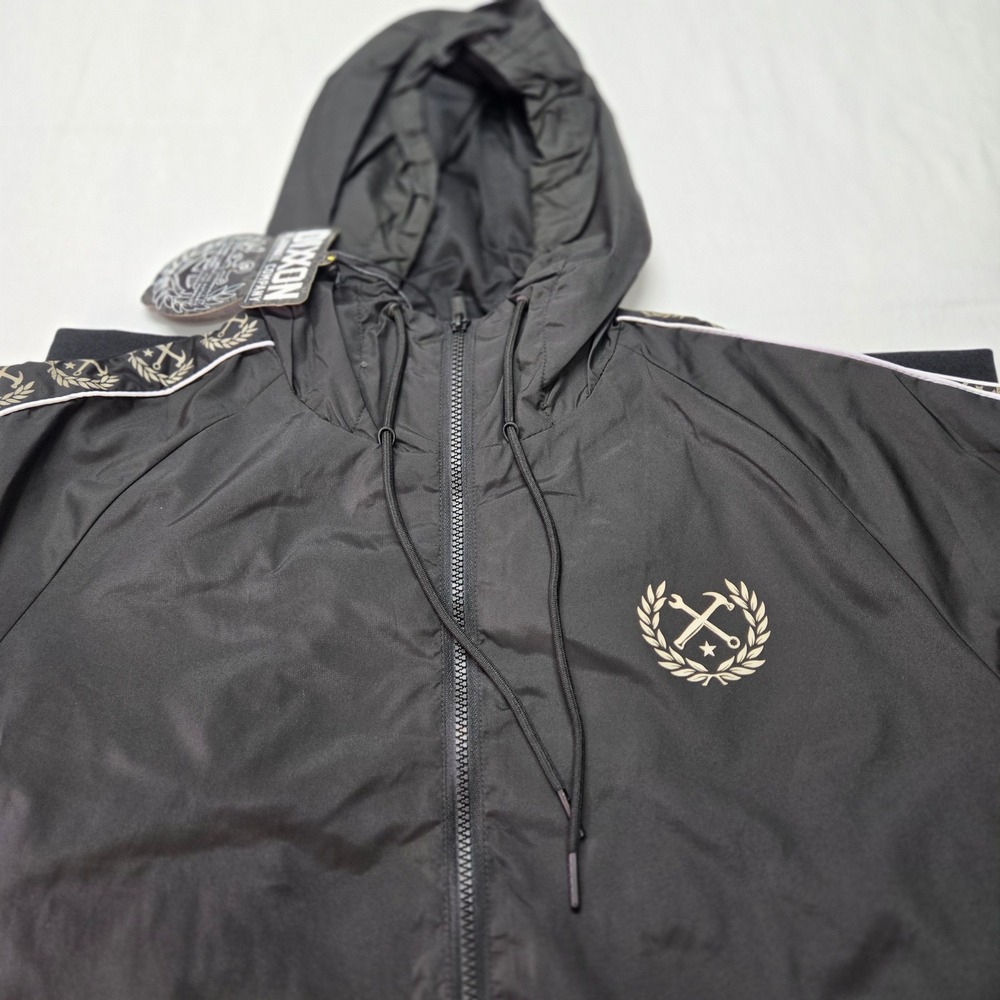 Dixxon Flannel Waterfront Black Jacket L Tall Gold Logo Track Zip Hooded
